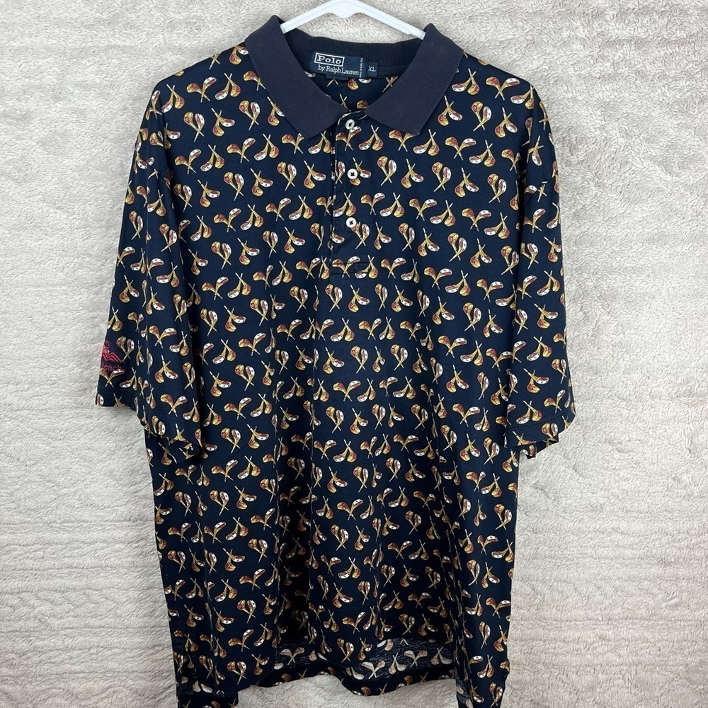 Polo by Ralph Lauren Navy Polo with Multicolored Tennis Racket Print